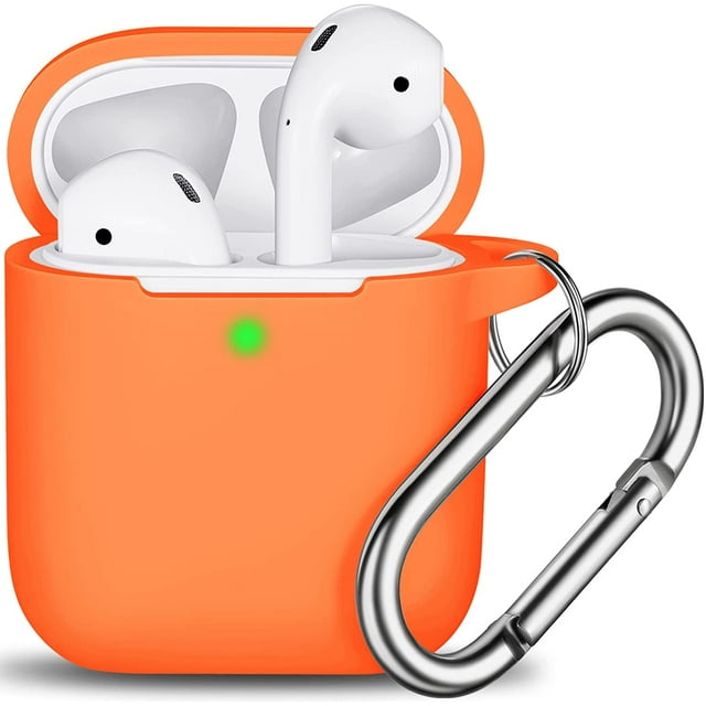 AirPods Case Cover , Soft Silicone Protective Cover with Keychain for Women Men Compatible with Apple AirPods 2nd 1st Generation Charging Case, Front LED Visible-Orange