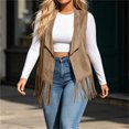 thumbnail image 6 of IUYRTFE Women's Western Fringe Sleeveless Vest Open Front Suede Cardigan with Long Fringe Trim, 6 of 9