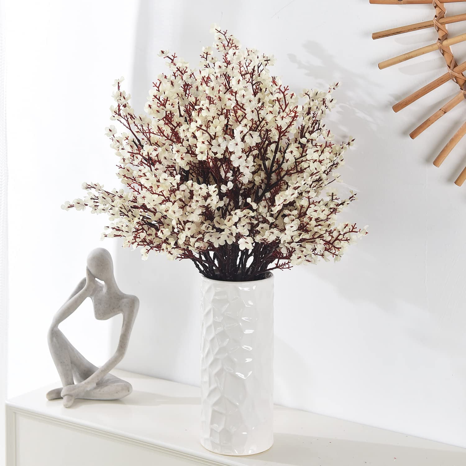 15PCS Artificial Baby Breath Flowers Fake Silk Real Touch DIY Floral Bouquets Decor Wedding Party Decoration Arrangements-Burgundy