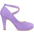 thumbnail image 5 of DARING DIVA Women's Platform Cross Strap Stiletto Heels Mary Jane Pumps Purple 7, 5 of 5