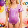 thumbnail image 2 of QUOTAY Girls Latin Dance Gymnastics Leotard Shiny Rhinestone Short Sleeve Unitard Performance Training for Competition Stage Shows Red,140, 2 of 4