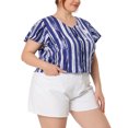 thumbnail image 4 of Agnes Orinda Women's Plus Size Tips Stripes Round Neck Short Sleeve Shirts Boho Summer Blouses, 4 of 5