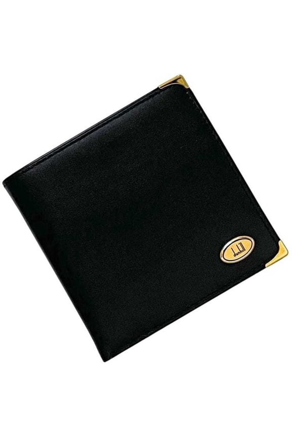 Pre-Owned Dunhill bifold wallet ec-24424, black Oxford leather with plated hardware.... (Good)