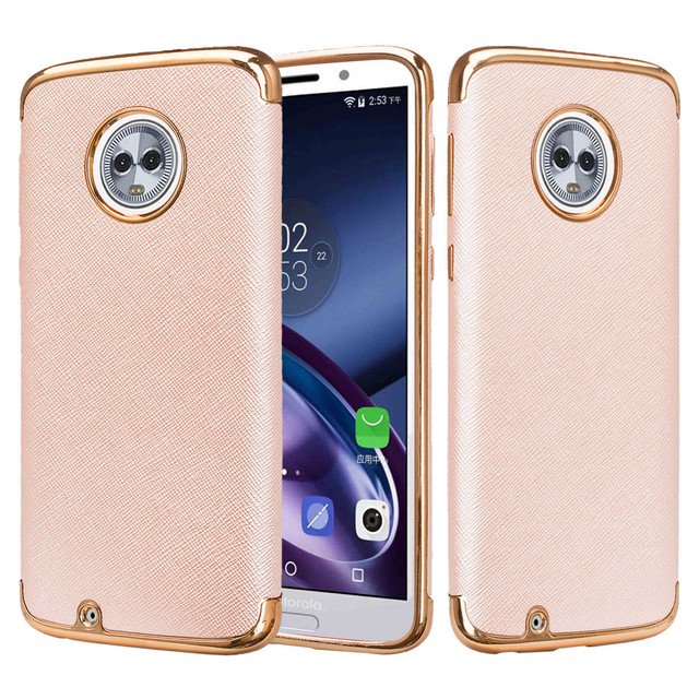 Funda Case para Moto G6 Idenmex Protector con Textura Saffiano y Bordes Cromados