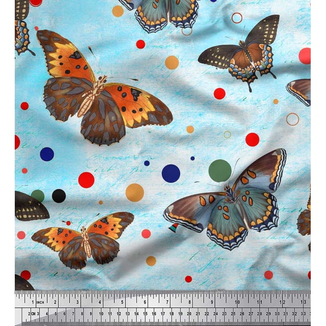 Soimoi Cotton Voile Fabric Dot & Butterfly Print Fabric by Yard 56 Inch Wide