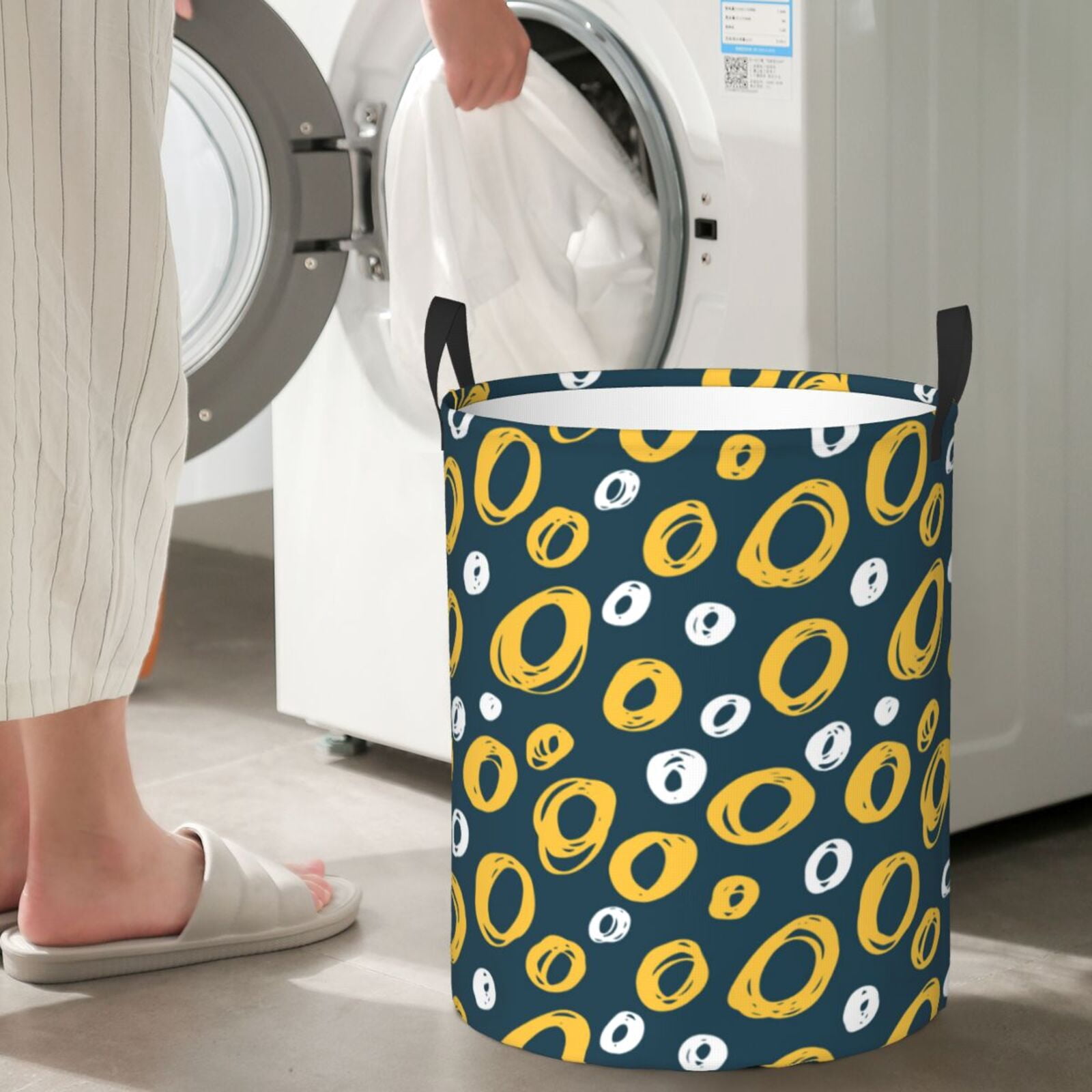Large Laundry Basket with Handles - Doodle casual polka dot Kids Baby Dirty Clothes Laundry Hamper for Bedroom Aesthetic