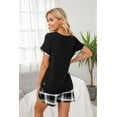 thumbnail image 4 of Pajama Sets for Women Soft Cotton Summer Short Sleepwear Set Casual Loungewear Home Basic(Black,XL), 4 of 5