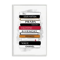 Stupell Industries Tall Fashion Bookstack Beauty & Fashion Painting White Framed Art Print Wall Art, 20 x 30