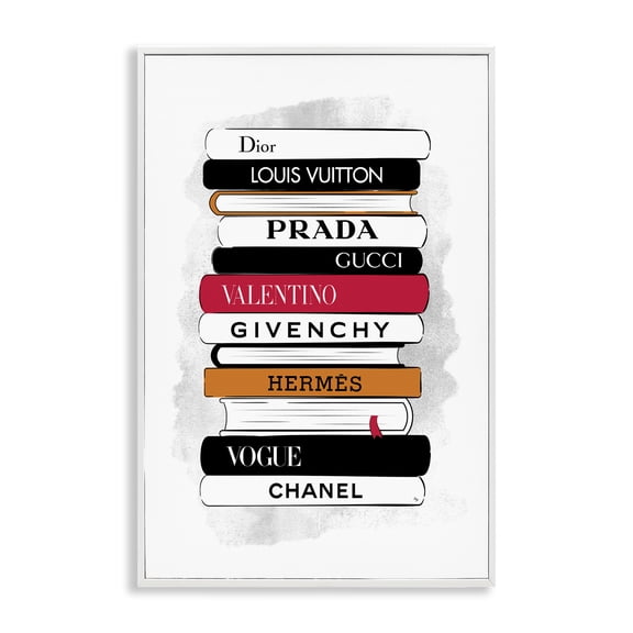 Stupell Industries Tall Fashion Bookstack Beauty & Fashion Painting White Framed Art Print Wall Art, 20 x 30