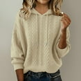 thumbnail image 5 of Women's Cable Knit Hooded Sweater, Solid Color Pullover, Windproof Casual Sweater, Fall Winter Spring Knit Top, Everyday Hooded Pullover Beige XXL, 5 of 5