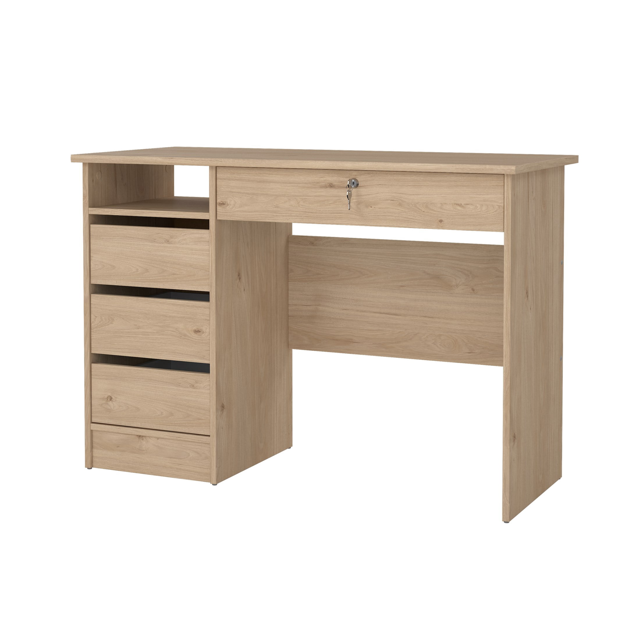 Tvilum Wescot Home Office Writing Desk with 4 Drawers and Open Shelf for Adults, Jackson Hickory