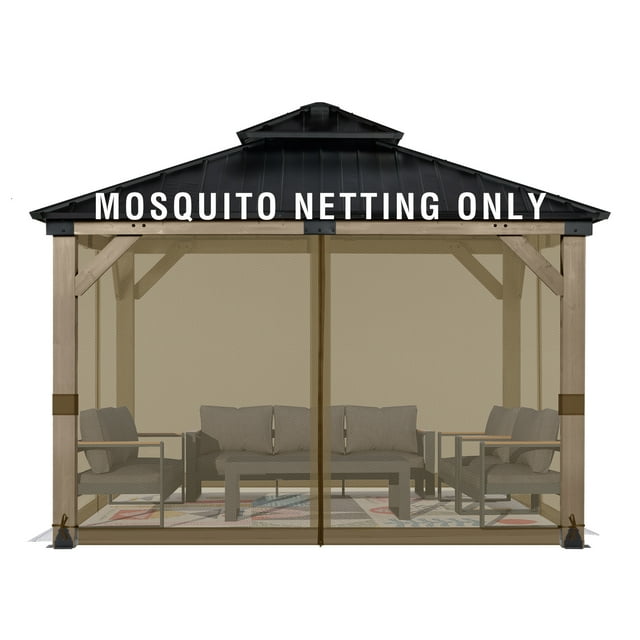 Aoodor Universal 10 x 10 ft. Gazebo Replacement Mosquito Netting Screen 4-Panel Sidewalls with Double Zipper for Patio Backyard Deck and Lawns (Only Netting)