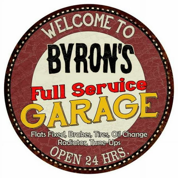 Byron's Full Service Garage 14" Round Metal Sign Man Cave Decor 100140037135