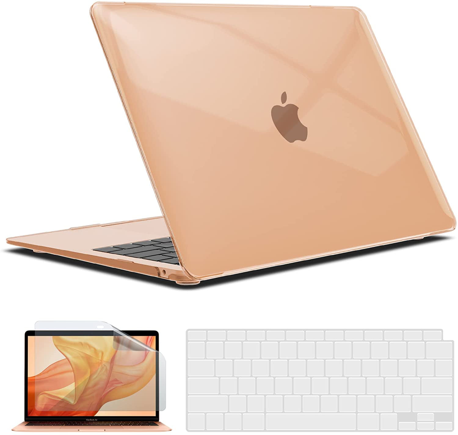 IBENZER MacBook Air 13 Inch Case 2020 2019 2018 New Version A1932 A2179 MMA-T13MPK+1A Hard Shell Case with Keyboard Cover for Apple Mac Air 13 Retina with Touch ID Rose Gold 