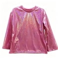 thumbnail image 2 of Xdegoge Teen Kids Girls Metallic Shiny Shirt Long Sleeve Holographic Pullover Tops Dance Performance Wear Sparkle Festival Outfit, Size 12-13, 2 of 5