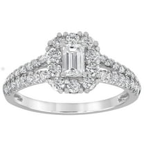 Unique Moments 1 ct Lab Grown Diamond Emerald Halo Engagement Ring in 10K White Gold