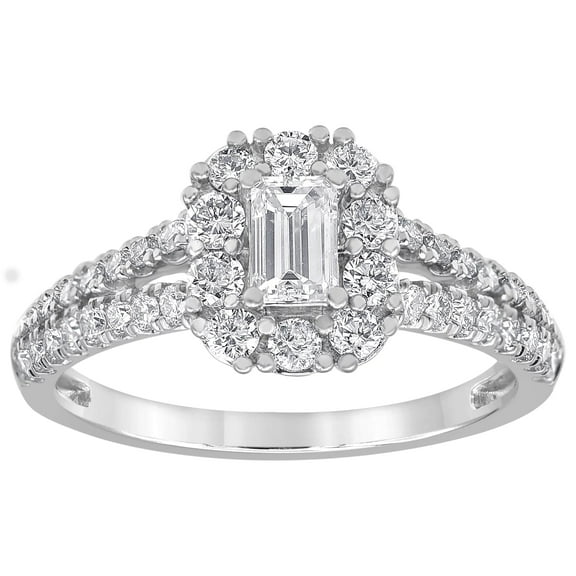 Unique Moments 1 ct Lab Grown Diamond Emerald Halo Engagement Ring in 10K White Gold