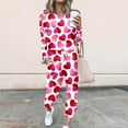 thumbnail image 2 of ICHUANYI Valentine's Day Sets for Women, Women's Fashion Two Piece Outfit Crewneck Long Sleeve Hearts Print Tops and Long Pants Tracksuit, 2 of 6