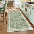 thumbnail image 7 of MJIAexp 3'x6' Boho Runner Rug,Non Slip Washable Floral Hallway Runner Rug with Rubber Backing, Low Pile Faux Wool Distressed Carpet for Kitchen, Laundry, Bedroom, Entrance,Green, 7 of 7