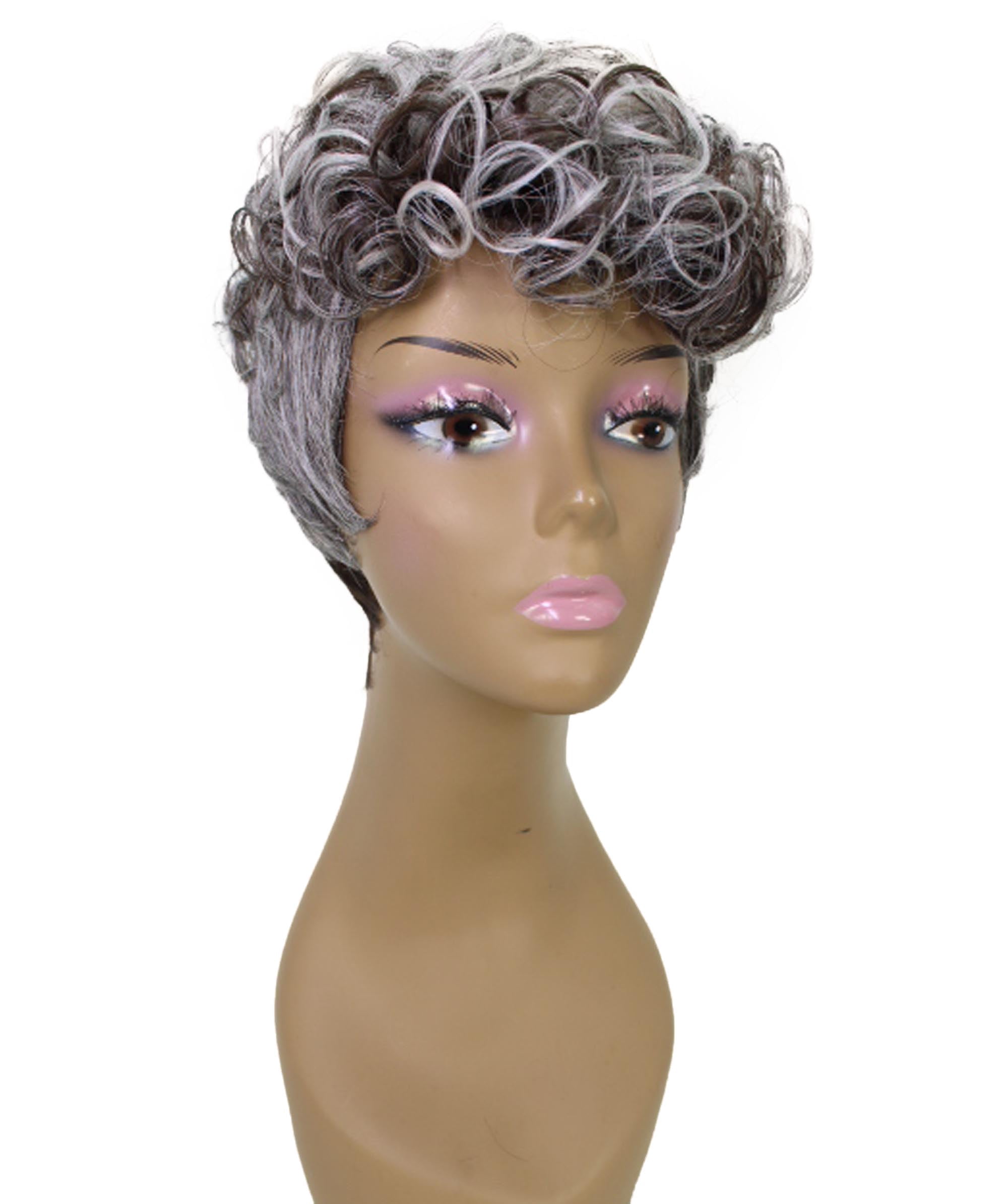 LUXLUXE Sydney Curly Layer 10 in Long Full Wig Full Cap Wig, Heat Resistant Fibers, Charcoal Mixed Gray