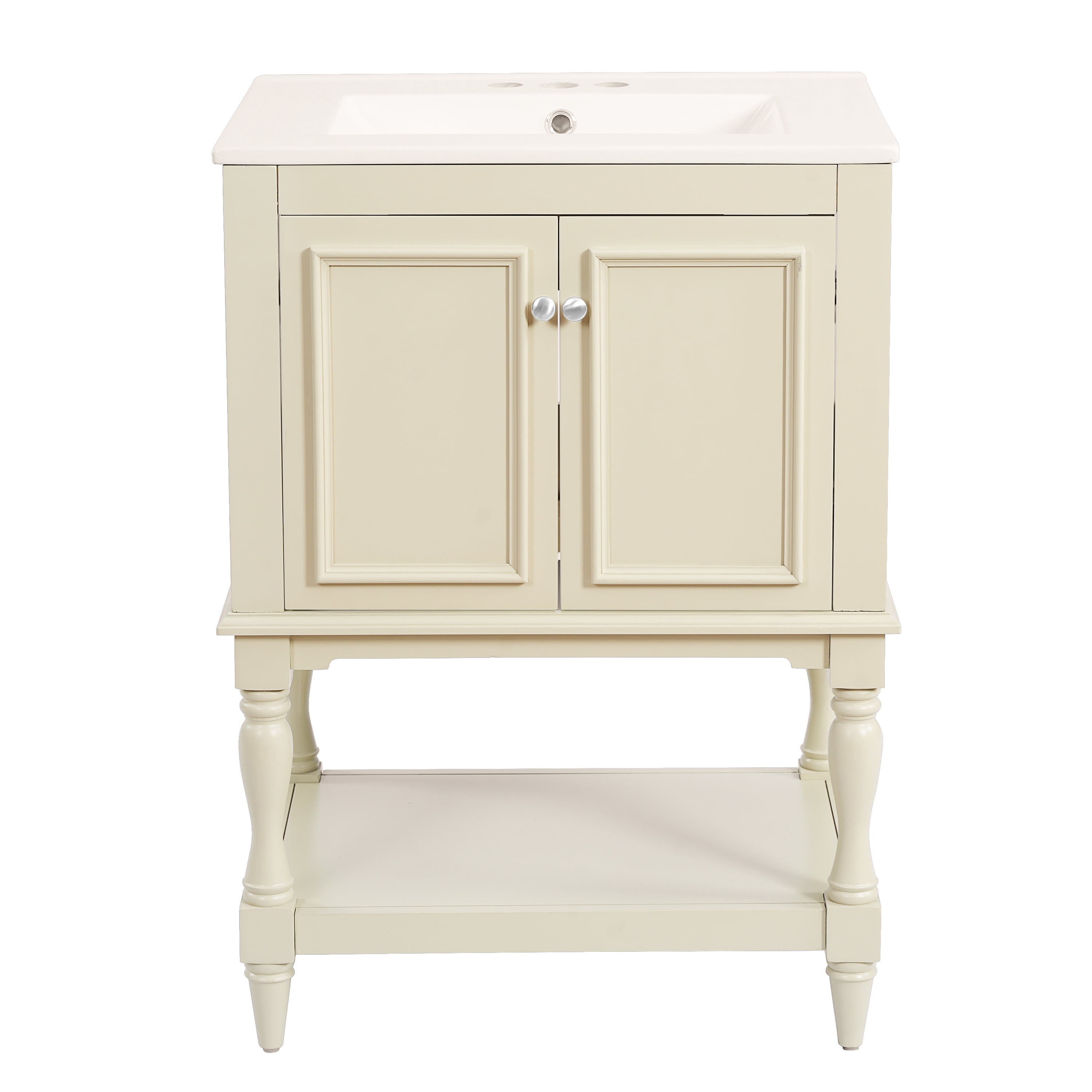 Harper & Bright Designs 24" Free Standing Single Basin Vanity Set, Bathroom Vanity with Sink Combo with Open Shelf, Bathroom Sink Storage Cabinet for Small Space, Beige