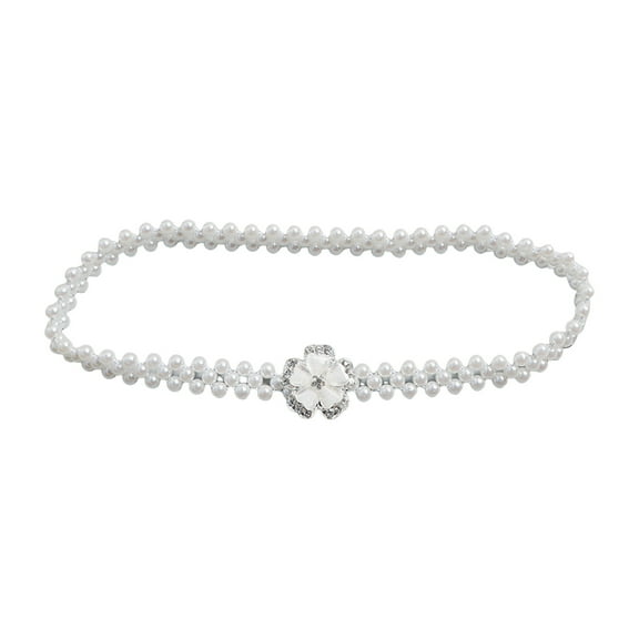 HUANLEDASH Pearl Belt for Women Fashion Rhinestone Floral Pearl Decorative Waist Chain Sweet Dress Elastic Belt Elegant Party Accessory