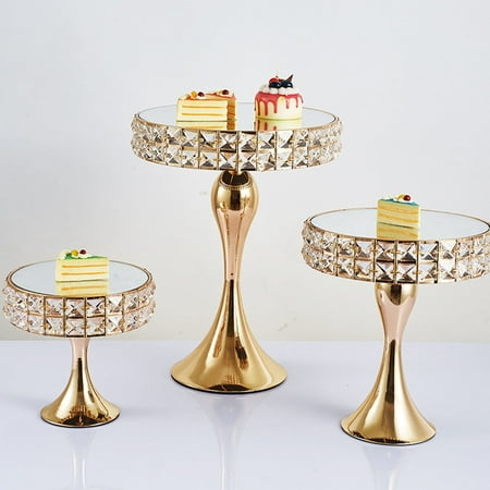 

Cake Stand Mirror Surface Decorative European Style Faux Crystal Dessert Display Stand Ornament with Pedestal for Wedding