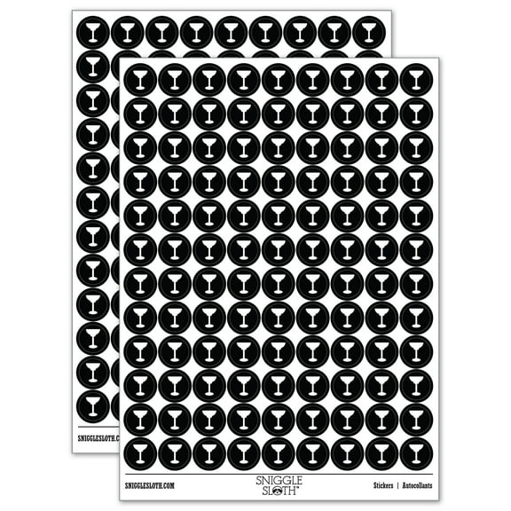 Margarita Glass 200 Round Stickers - Black - Gloss Finish - 0.50" Size