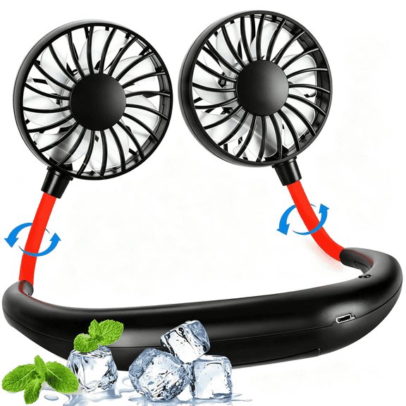 Neck Fan for Outdoor Work, Portable Hands-Free Cooling Fan, 3-Speed Adjustable, USB Rechargeable Wearable Neckband Fan for Warehouse, Travel, Summer Heat
