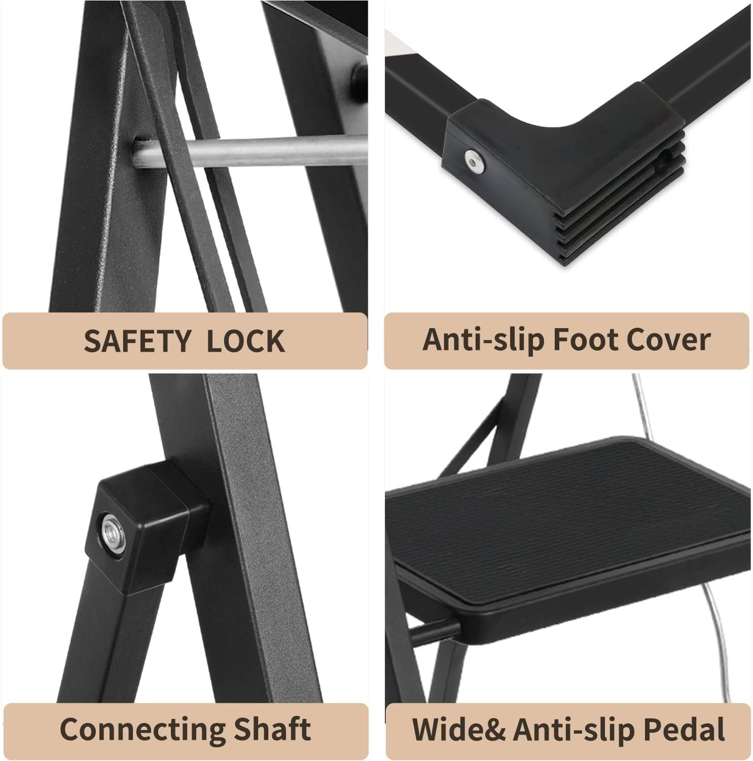 KINGRACK 3 Step Ladder, Sturdy Steel Step Stool with Safe-Lock Design, Handrail, Anti-Slip Wide Pedals, Pass 330lbs Load Testing, Folding Portable