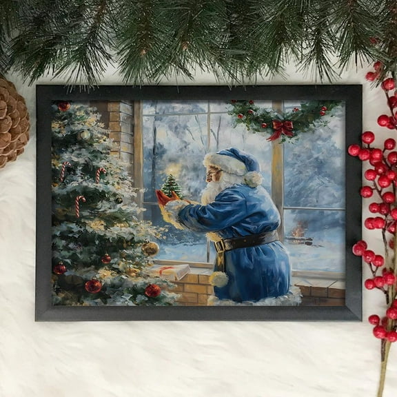 Blue Santa Winter Holiday Art Winter Holiday Home Decor UNFRAMED Poster, Wall Art for Decor, Present, 8x12