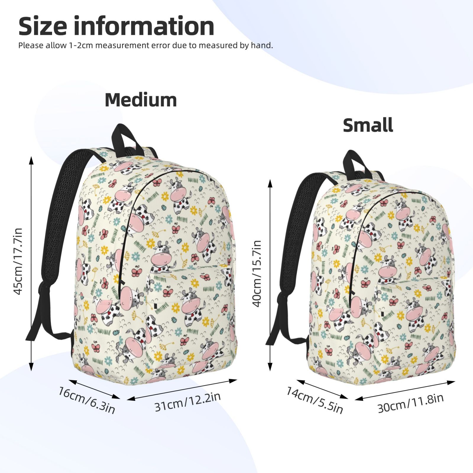 Ratiio Cute Cow Print Canvas Backpack for Women & Men Retro Aesthetic Rucksack Basic Backpack for High School/College Students Travel Laptop Bag