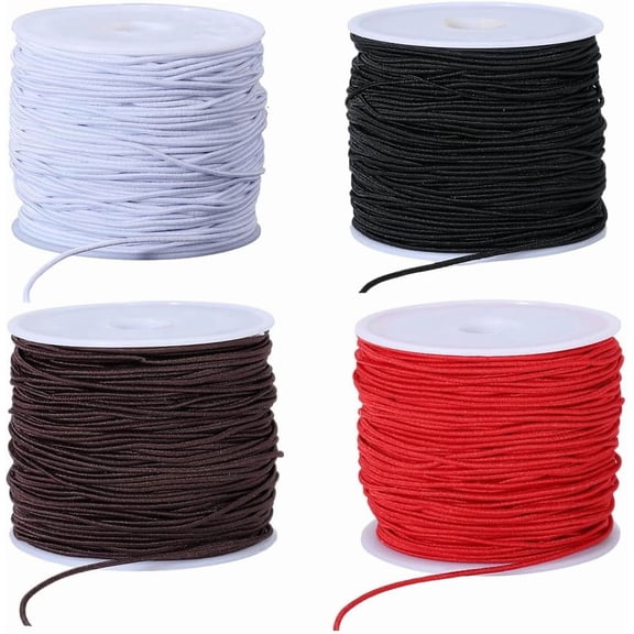 4 Rolls 1 MM Round Elastic Cords Stretchy String Fibre Black White Brown Red Sturdy Soft Thread Beading Arts Sewing Accessories Cord for DIY handcrafting
