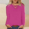 thumbnail image 2 of YUGYXL Long Length Sleeve Womens Tops V Neck Strappy Criss Cross Shirts Solid Color T-Shirt Casual Loose Fit Blouses Hot Pink XXXXXL, 2 of 5