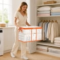 thumbnail image 4 of Nylon Mesh Transparent Quilt Storage Bag Large Capacity Moving Packing Organizer with Handles 17.3x13.4x9.8in See-Through Breathable Bin for Blankets Clothing Pillows, 4 of 5