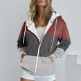 thumbnail image 2 of Hoodies for Women New Comfortable And Fashionable Color Block Printed Zipper Top Hooded Sweater Petite Medium Sweatshirt Women Hoodie Sweatshirt Crop Top Coat Sports Pullover Tops Red M, 2 of 5