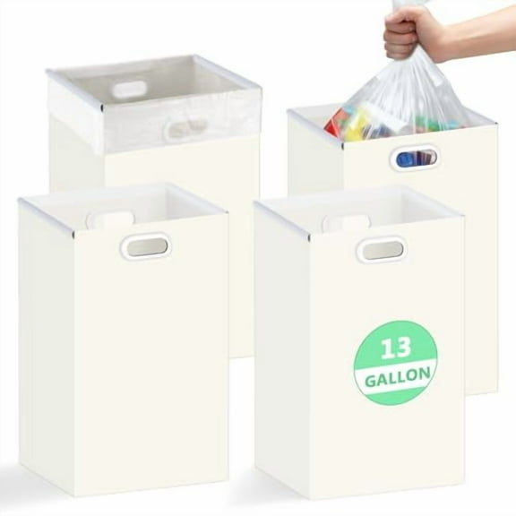 13 Gallon Disposable Trash Cans with Handles, Extra Large Portable Collapsible Garbage Cans with Waterproof, Recycled Reusable Recycling Bins for Party Events Camping, White, 4 Packs$$Storage