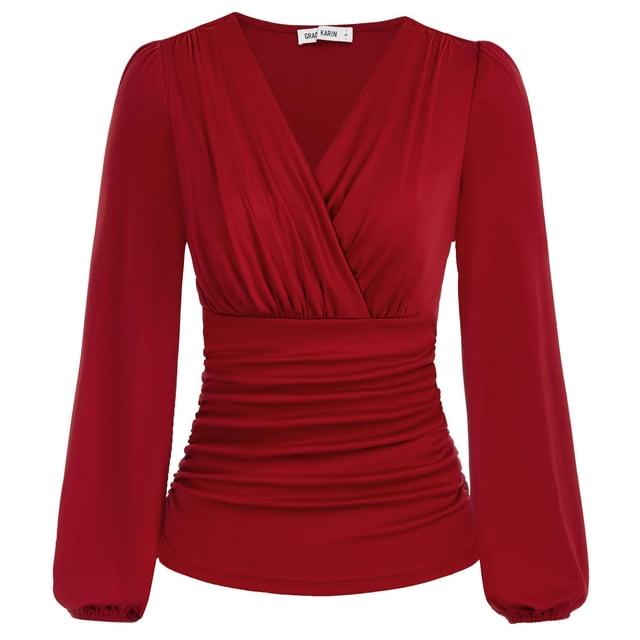 Blusa GRACE KARIN Dressy para mujer de manga larga roja talla L