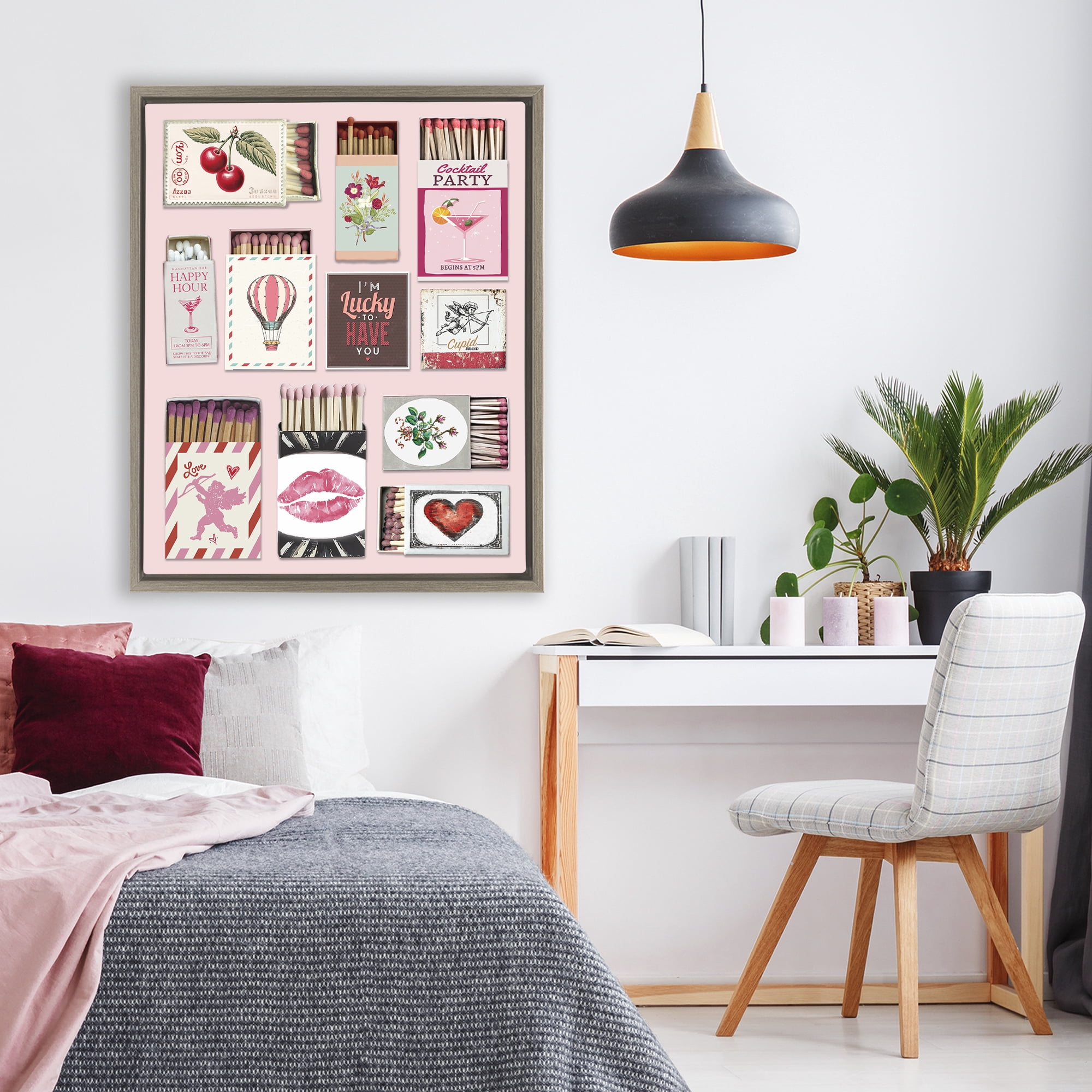 Stupell Industries Vintage Romantic Matchbox Collection Brown Framed Floater Canvas Wall Art, design by CAD Designs