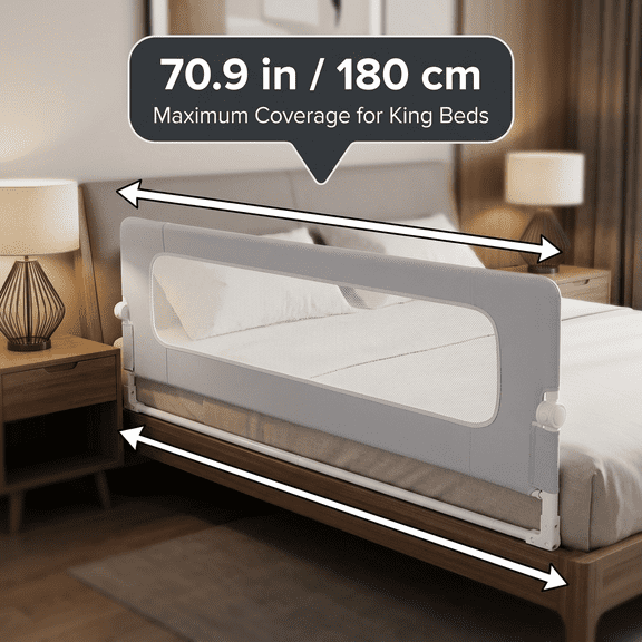 71-inch Crib Guard Rail, Foldable Crib Guard Rail With Removable, Washable Cover And Safety Straps; Suitable For Cribs, Twin Beds, Queen-size Beds, And King-size Beds