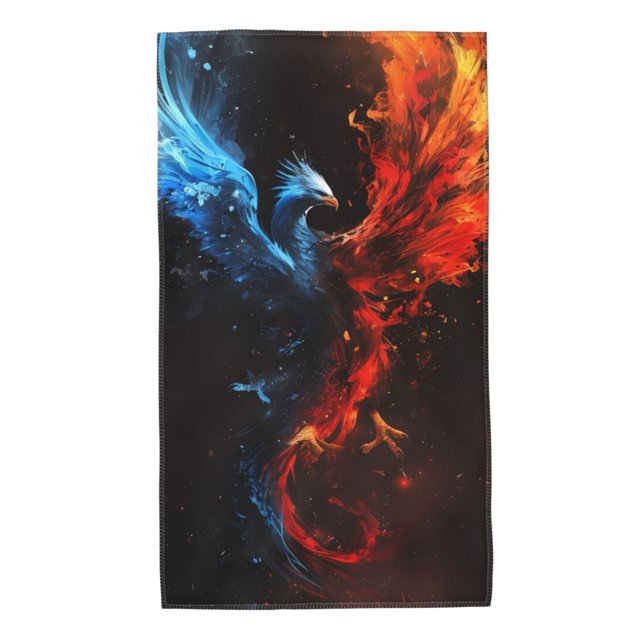Fotbe Red And Blue Fire Bird Toalla Premium con Patrón, Toalla de Microfibra de Secado Rápido, Ligera y Altamente Absorbente (27.5x16in), Ideal para Uso Diario