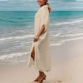 thumbnail image 6 of Uaswgudfs Women's Collared Button Down Swimsuit Cover Up Knot Front Side Split Maxi Beach Kimono Dress for Summer Pool Vacation Beige Free Size, 6 of 9