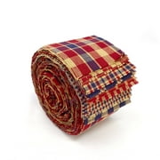 American Heritage Red Blue Homespun Plaid Cotton Fabric 22 pc 2.5 X 44 Precut Roll (Jelly Roll) by JCS
