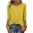 thumbnail image 2 of VBVC No Boundarie Women's 3/4 Sleeve Casual T-hirts,Womens Button Down Oversized Tops ,Fit Tunic Blouse For Women,Yellow,Size XL, 2 of 9
