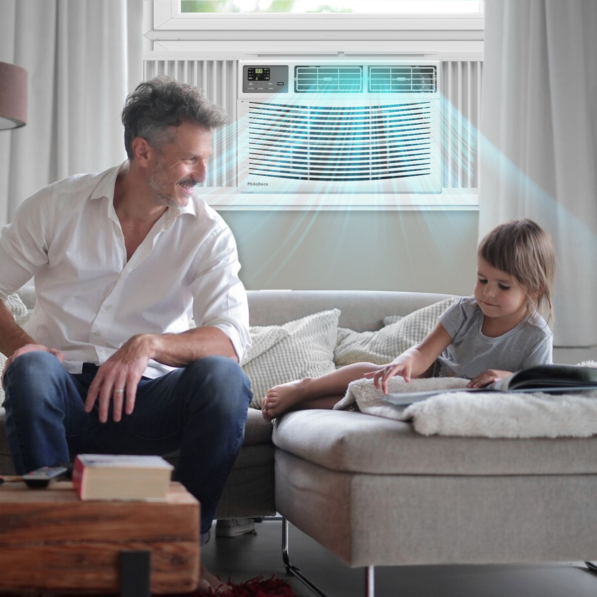 PhiloDeco 14000 BTU Window Air Conditioner 700 sq ft. Ac Units Intelligent , LED Diswplay Screen, with Remote Control, Can Be Used as a Dehumidifier/Fan, Operates Quietly, Energy-Saving. 24 Timer