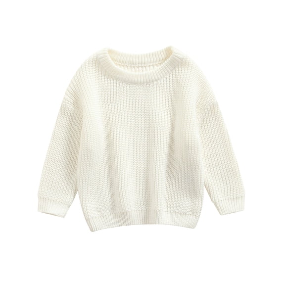 Canrulo Newborn Baby Boys Girls Knitted Sweaters Solid Color Long Sleeve O-neck Autumn Winter Warm Pullover White 3-6 Months