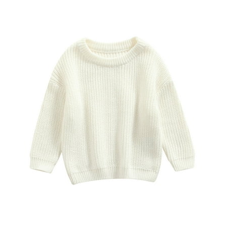 

Canrulo Newborn Baby Boys Girls Knitted Sweaters Solid Color Long Sleeve O-neck Autumn Winter Warm Pullover White 6-9 Months