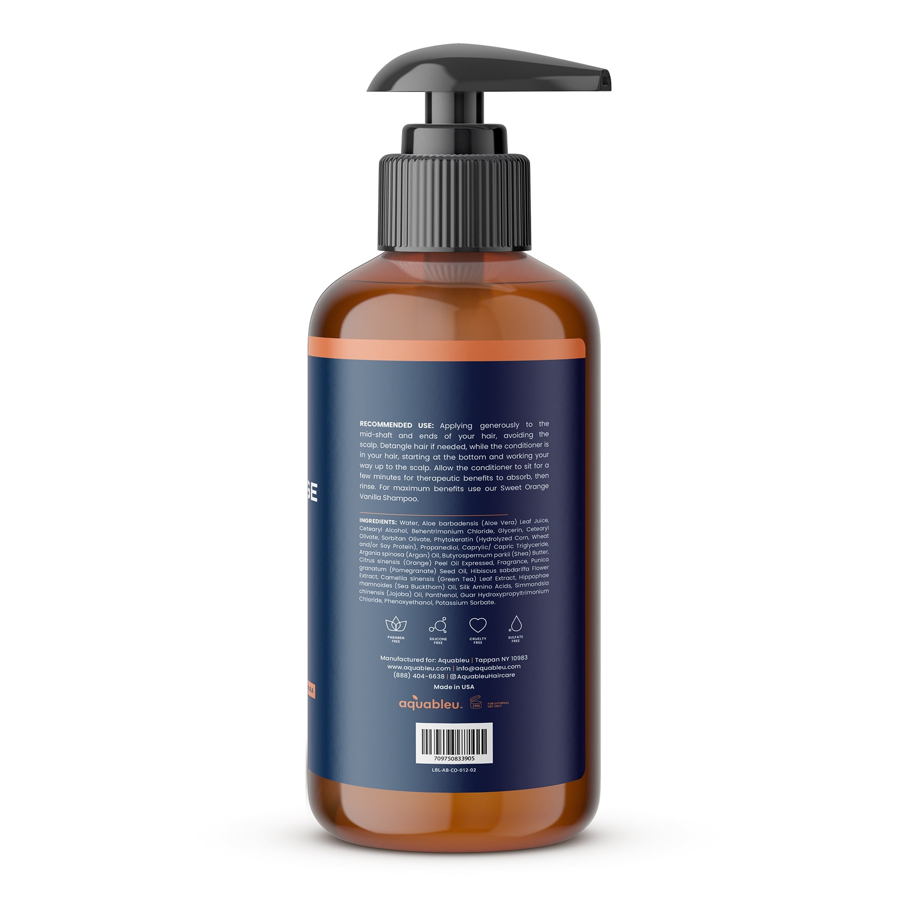 Aquableu Natural Sweet Orange Vanilla Conditioner - Naturally Moisturizing,  Soothes Dry Hair w/ Silk Amino Acid Aloe & Shea Butter - Keratin Home Care  Treatment – For Men & Women - Sulfate