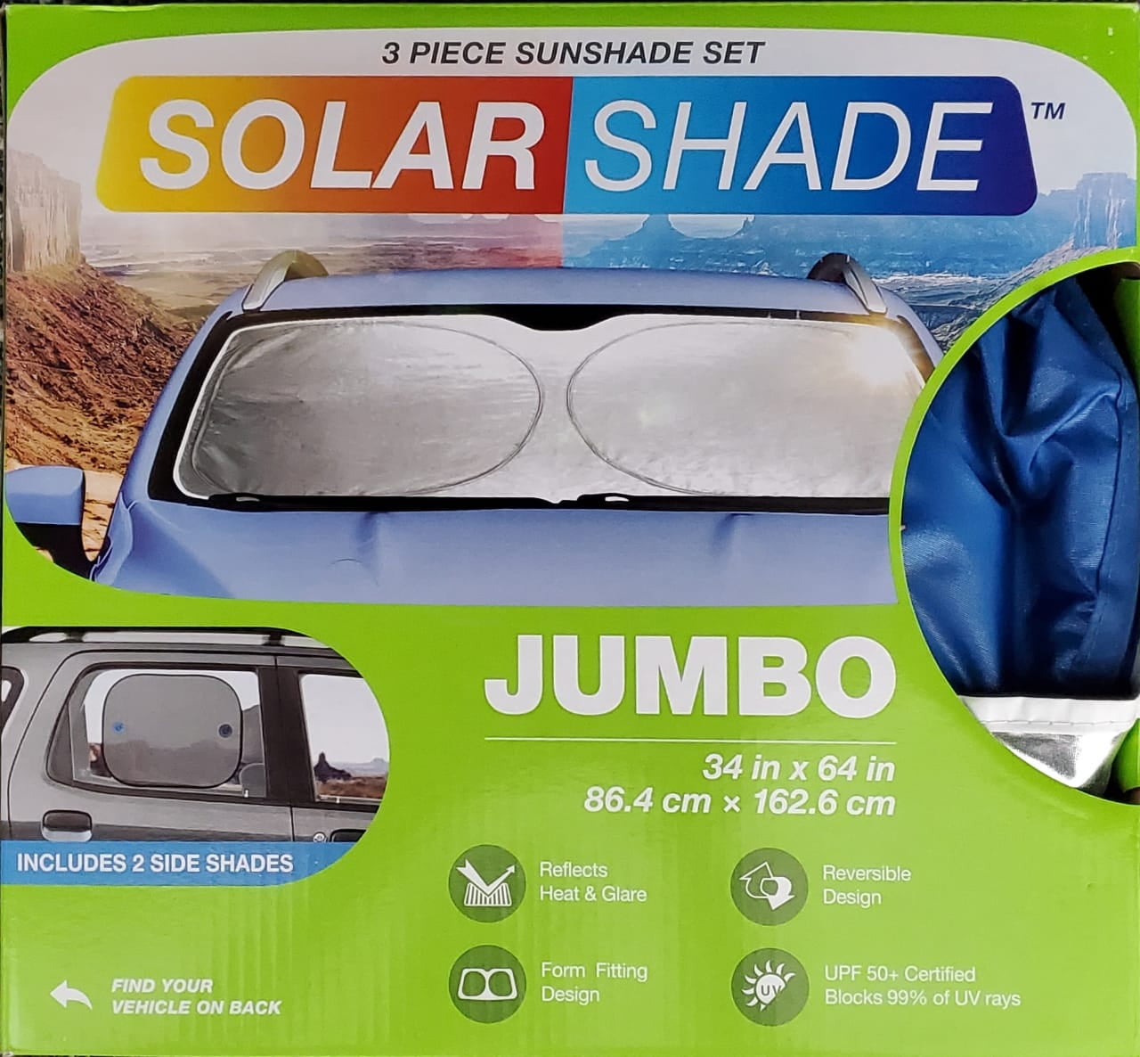 Winplus Type S Solar Shade 3-Piece Sunshade Set Standard Size Reversible 