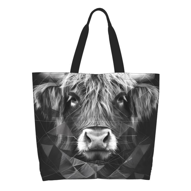 Fotbe Geometric Bull Design Bolsa Tote Estética de Lona con Estampado para Mujer - Bolsa Reutilizable de Hombro Casual para Vacaciones, Compras, Trabajo y Gimnasio